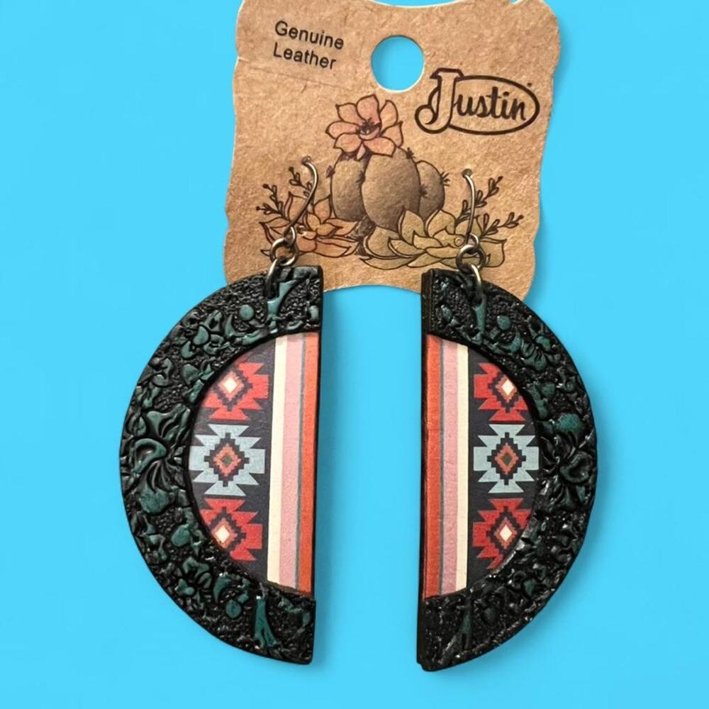 Justin genuine leather western aztec earrings